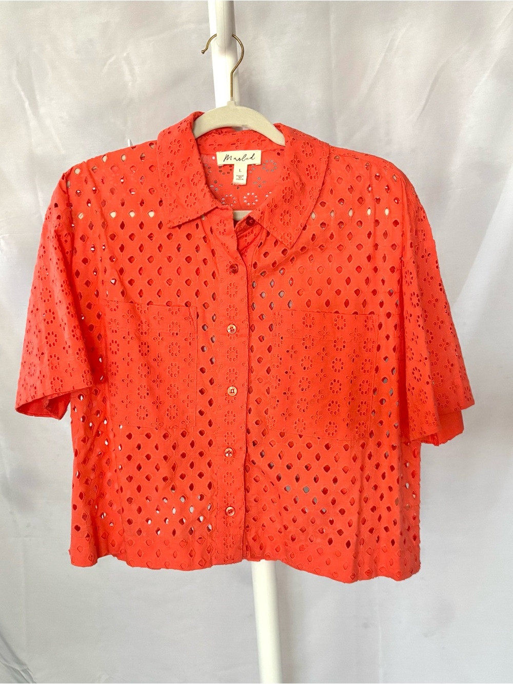 Marled Coral Eyelet Button-Down Shirt
